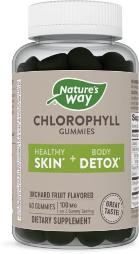 Nature’s Way Chlorophyll Gummies, Internal Deodorant*, Supports Healthy Skin and Body Detox*, Orchard Fruit Flavored, 60 Gummies