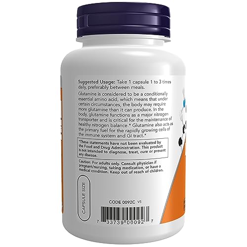 NOW Supplements, L-Glutamine 500 mg, Nitrogen Transporter*, Amino Acid, 120 Veg Capsules