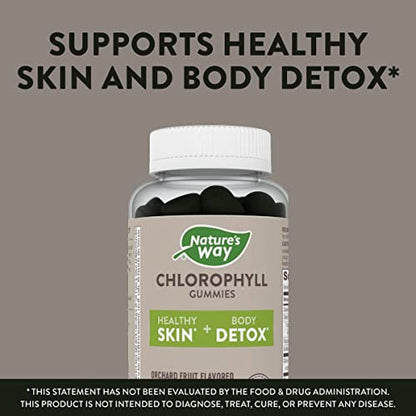 Nature’s Way Chlorophyll Gummies, Internal Deodorant*, Supports Healthy Skin and Body Detox*, Orchard Fruit Flavored, 60 Gummies