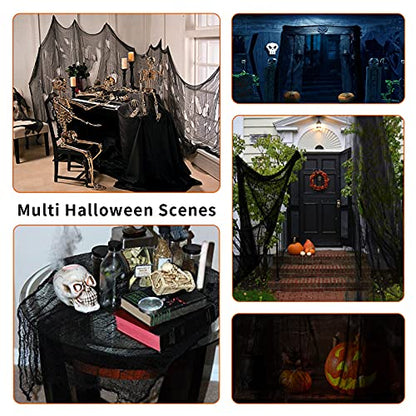 Yunfan 355" x 79" Halloween Creepy Cloth + Spider Web Halloween Decorations Outdoor Indoor Party Yard Spooky Backdrops Decor Supplies for Garden,Doorways,Haunted House,Windows,Home