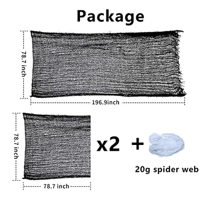 Yunfan 355" x 79" Halloween Creepy Cloth + Spider Web Halloween Decorations Outdoor Indoor Party Yard Spooky Backdrops Decor Supplies for Garden,Doorways,Haunted House,Windows,Home