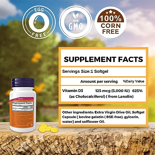 Now Supplements Vitamin D3 5000 IU Softgels - Now Vitamin D3 High Potency Formula for Structural Support - Vitamin D Supplements 240 Count D3 Vitamin, Organic Vitamin D3 5000 IU Softgels & keychain