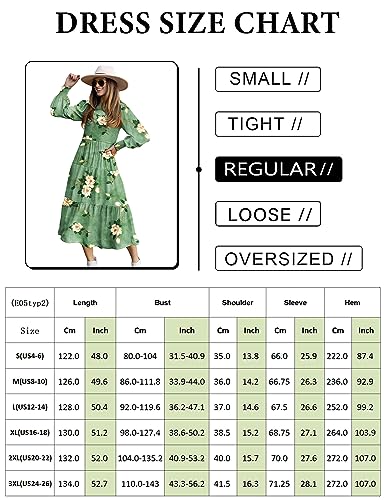 YESNO Women Casual Maxi Dresses Long Sleeve Boho Smocked Elastic Waist Flowy Tiered Dress with Pockets L E05TYP2 CR19