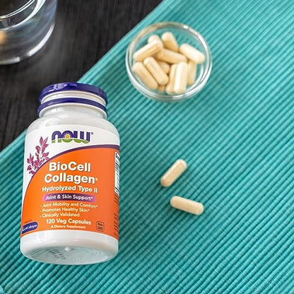 NOW Supplements, BioCell Collagen® Hydrolyzed Type II, Clinically Validated, 120 Veg Capsules