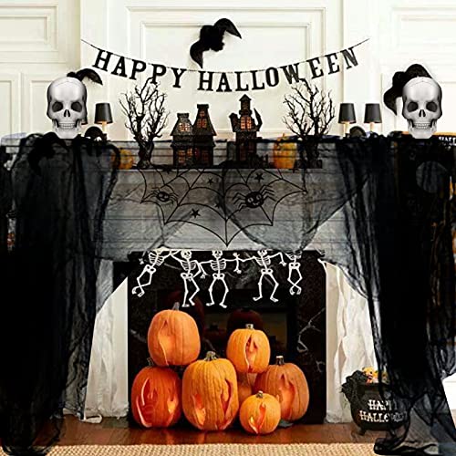 Yunfan 355" x 79" Halloween Creepy Cloth + Spider Web Halloween Decorations Outdoor Indoor Party Yard Spooky Backdrops Decor Supplies for Garden,Doorways,Haunted House,Windows,Home