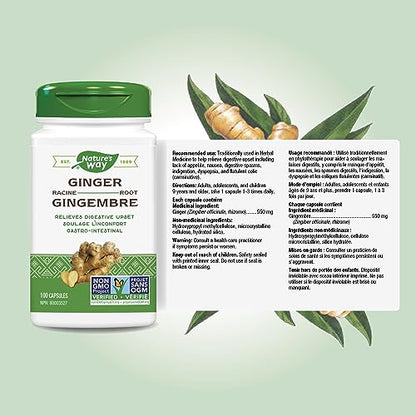 Nature's Way Ginger Root, Traditional Digestive Support*, 1,100 mg, 240 Vegan Capsules