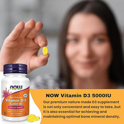 Now Supplements Vitamin D3 5000 IU Softgels - Now Vitamin D3 High Potency Formula for Structural Support - Vitamin D Supplements 240 Count D3 Vitamin, Organic Vitamin D3 5000 IU Softgels & keychain