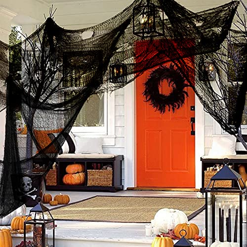 Yunfan 355" x 79" Halloween Creepy Cloth + Spider Web Halloween Decorations Outdoor Indoor Party Yard Spooky Backdrops Decor Supplies for Garden,Doorways,Haunted House,Windows,Home